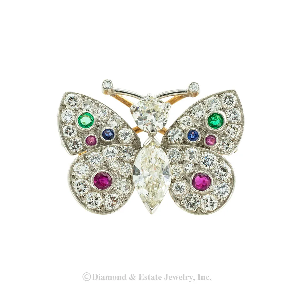 Diamond Emerald Ruby Sapphire Platinum Gold Butterfly Ring