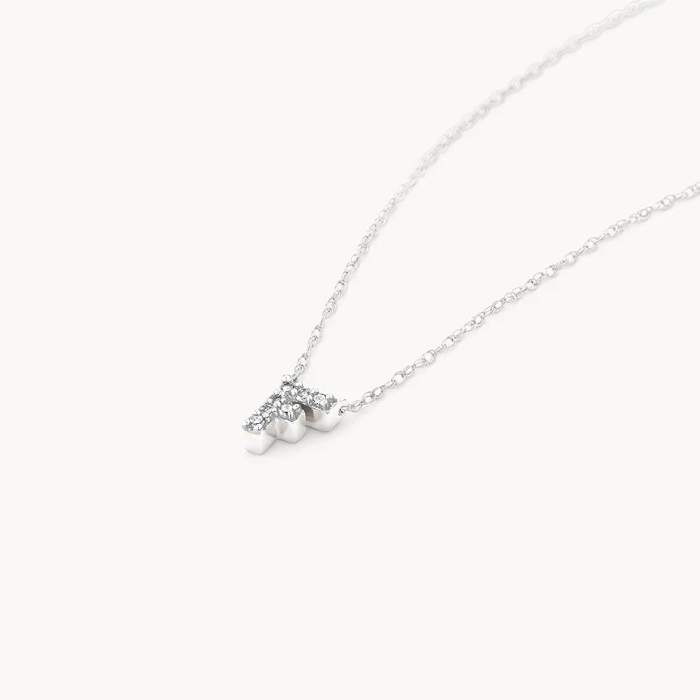 Diamond Letter F Necklace in Silver