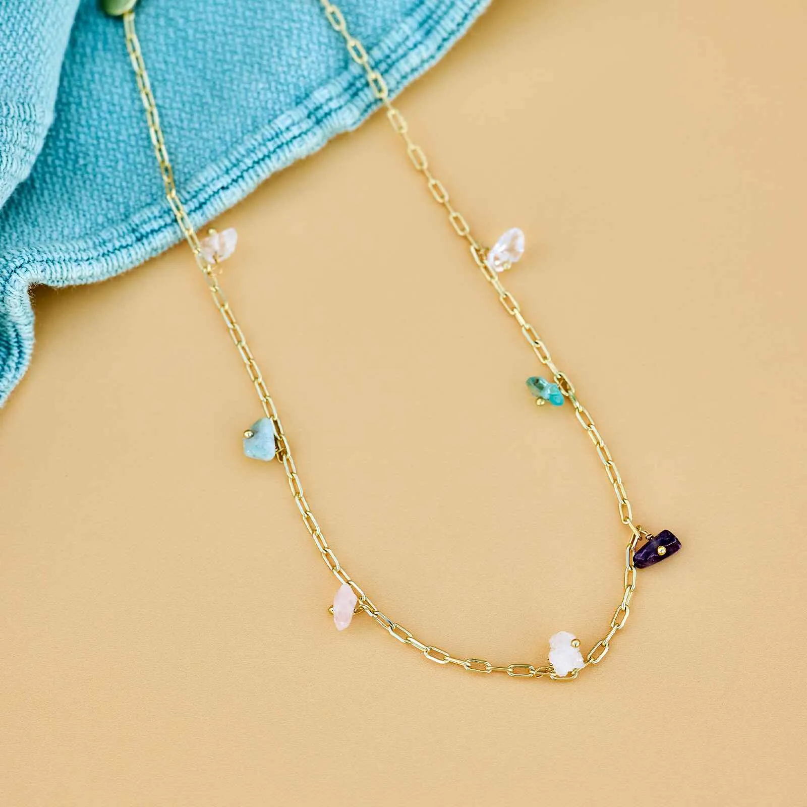 Gemstone Drop Chain Choker