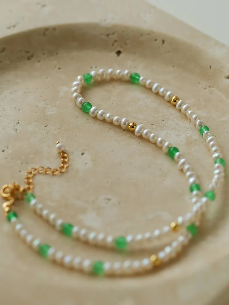 Green Agate Pearl Beaded Necklace