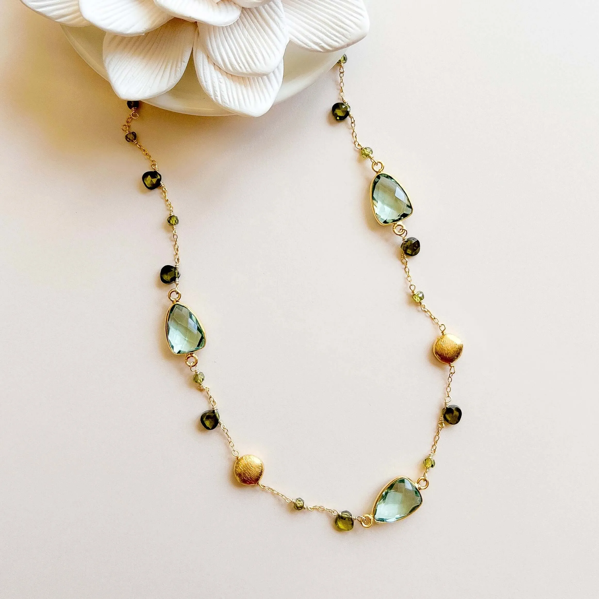 Green Amethyst Gold Bezel Chain