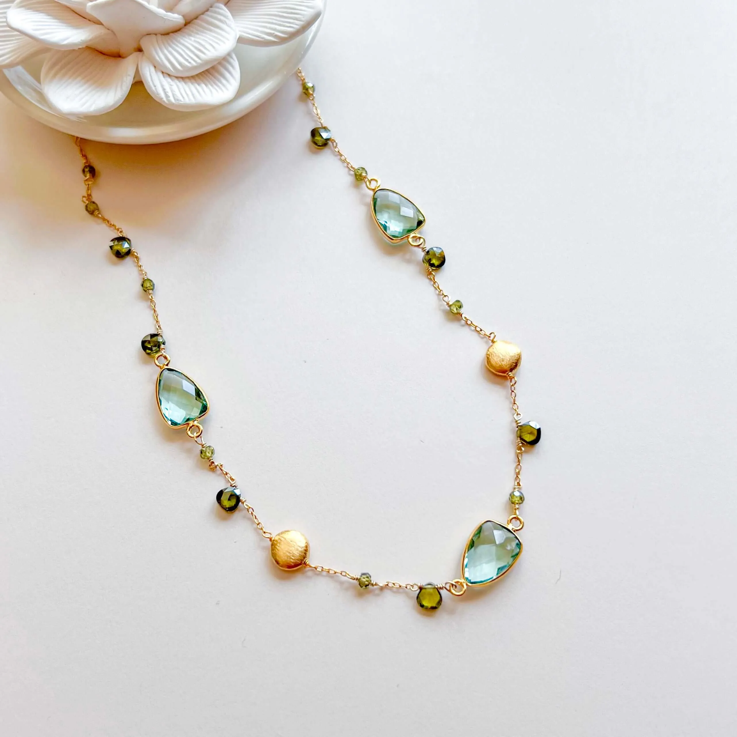 Green Amethyst Gold Bezel Chain