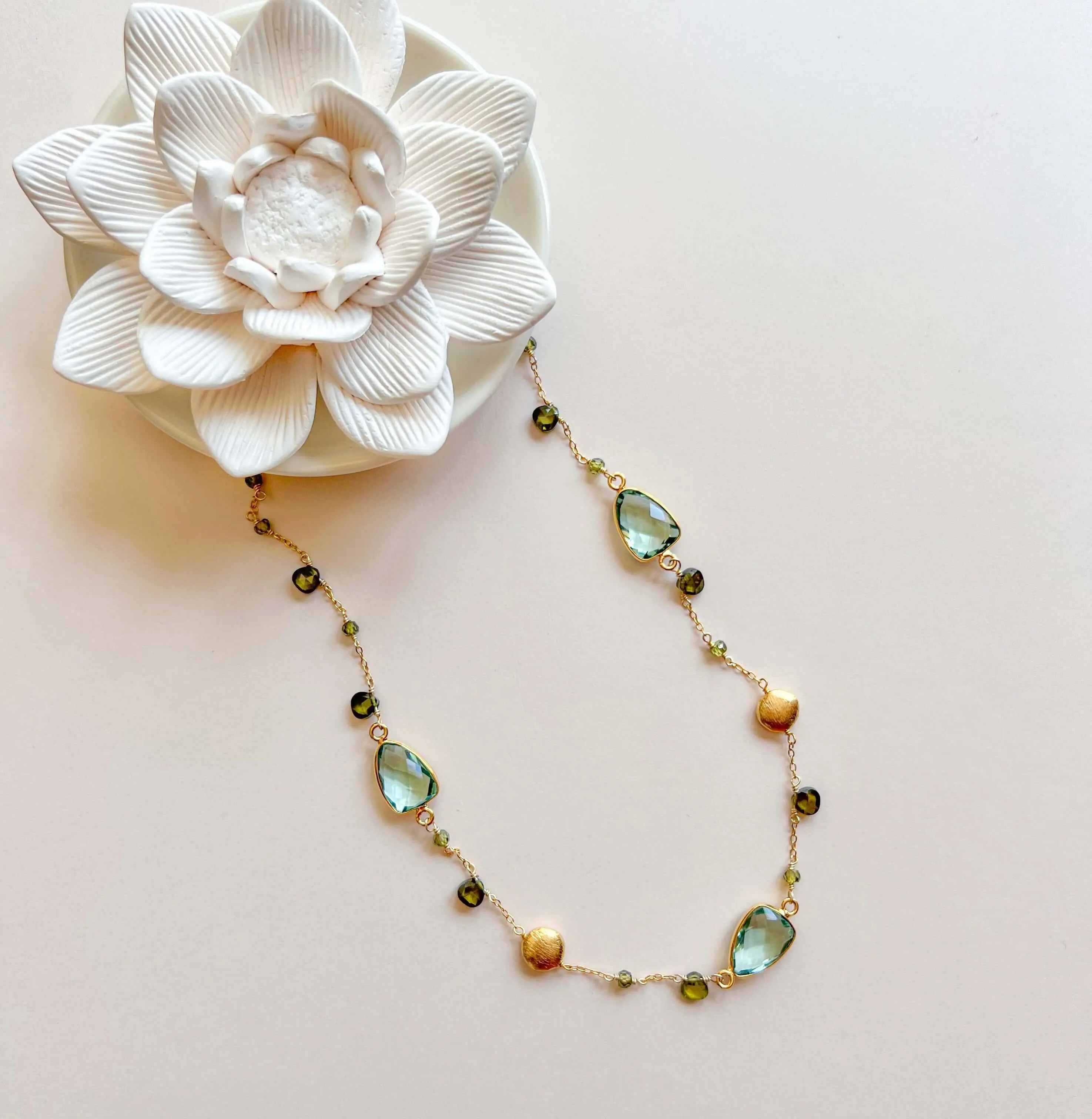 Green Amethyst Gold Bezel Chain