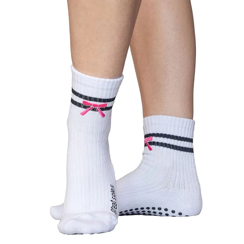 Greer Crew Grip Sock - Pink Bow (Barre / Pilates)