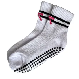 Greer Crew Grip Sock - Pink Bow (Barre / Pilates)