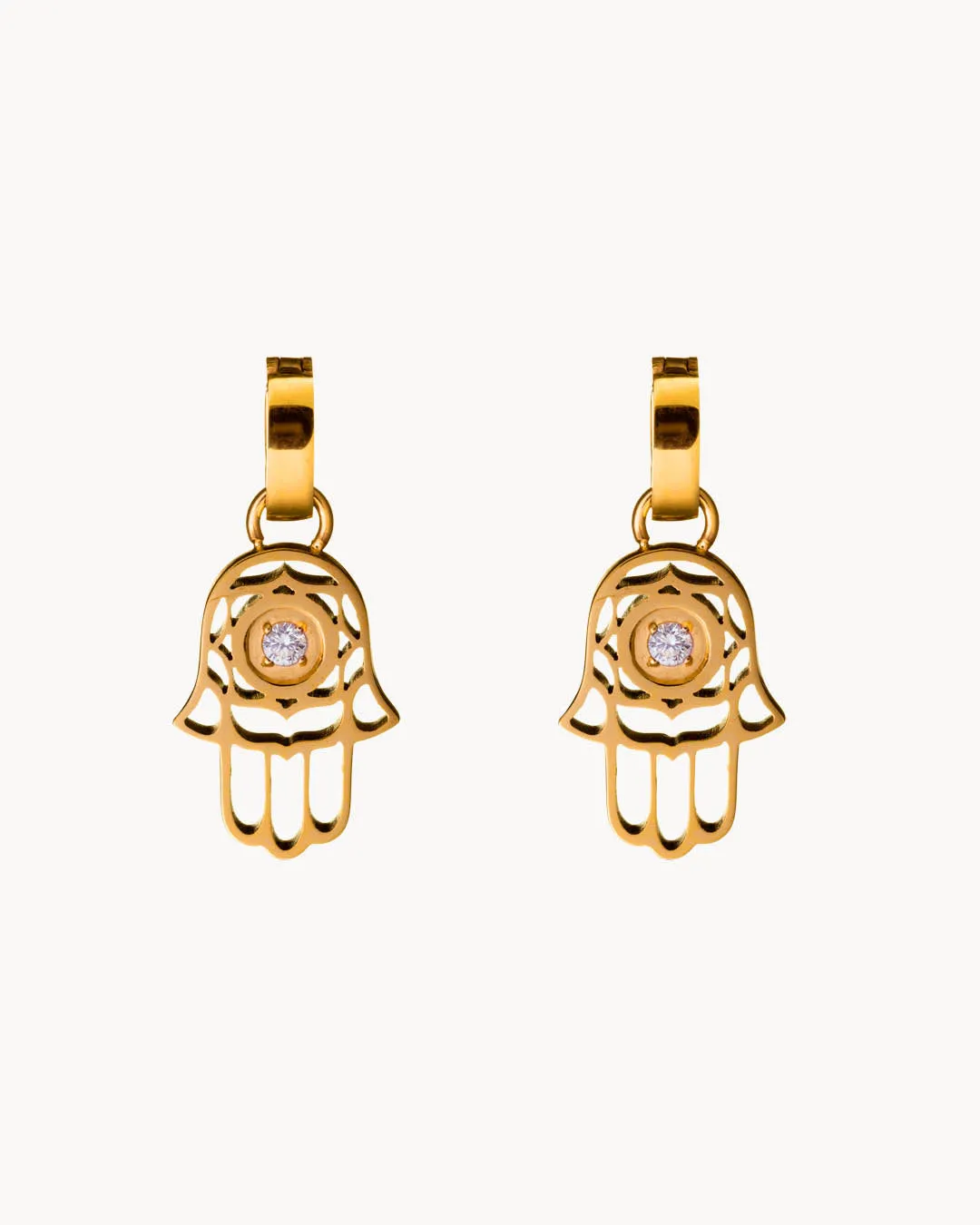 Hand of Fatima Earring Pendants, Gold