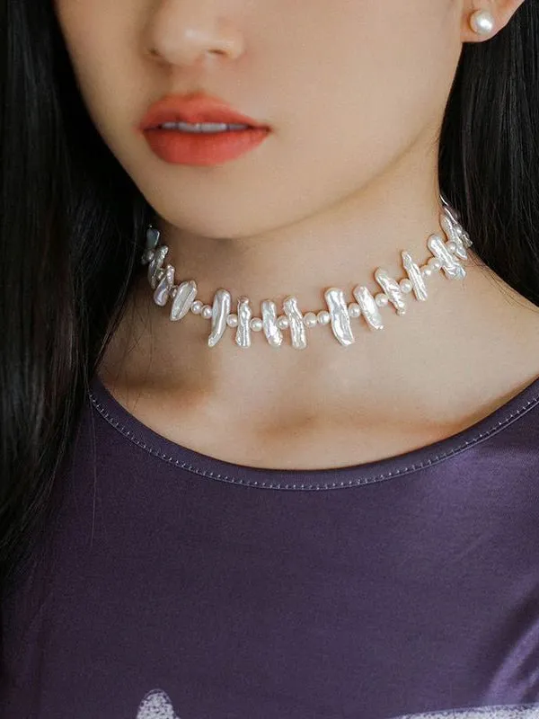 Lute Pearl Baroque Pearl Collar Chain Necklace