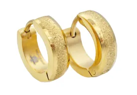 Mens 14mm Gold Plated Sandblasted Stainless Steel Hoop Earrings