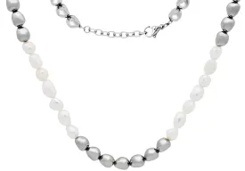 Mens 6MM Baroque Pearl Stainless Steel Necklace