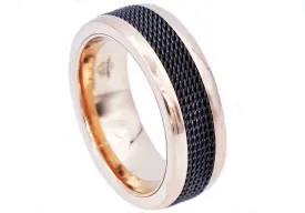 Mens 8mm Rose Stainless Steel Black Cable Inlay Ring