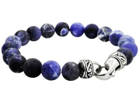 Mens Genuine 10mm Sodalite Stainless Steel Beaded Bracelet