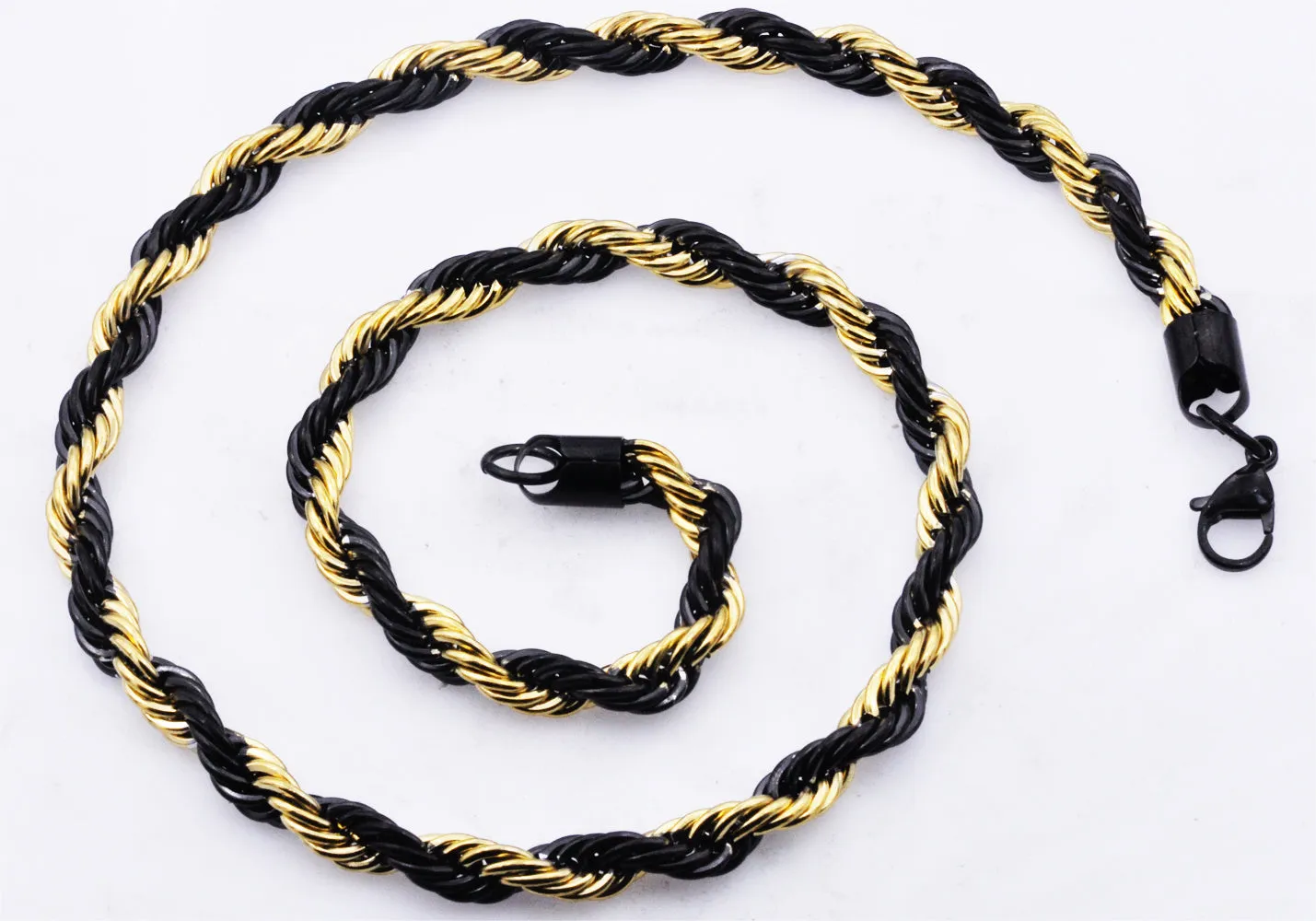 Mens Gold And Black Stainless Steel Rope Chain Necklace