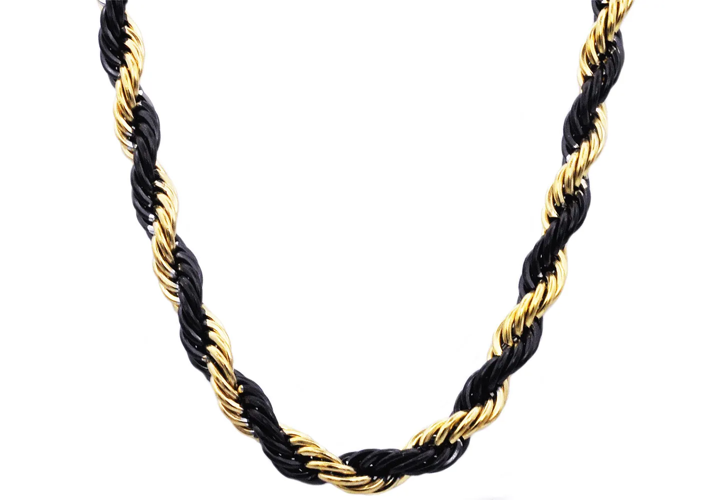 Mens Gold And Black Stainless Steel Rope Chain Necklace