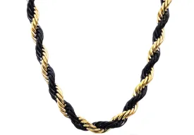 Mens Gold And Black Stainless Steel Rope Chain Necklace