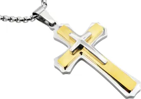 Mens Gold Plated Stainless Steel Cross Pendant Necklace