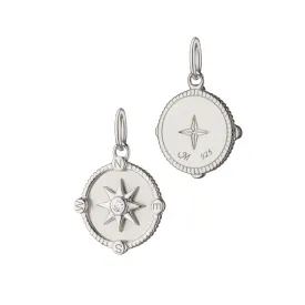 Mini "Adventure" Compass Sterling Silver Charm with Sapphire