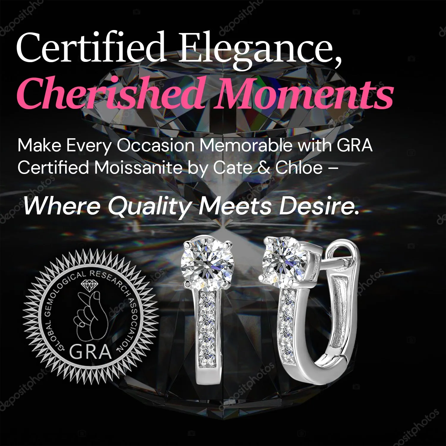 Moissanite by Cate & Chloe Genesis Sterling Silver Hoop Earrings with Moissanite Crystals