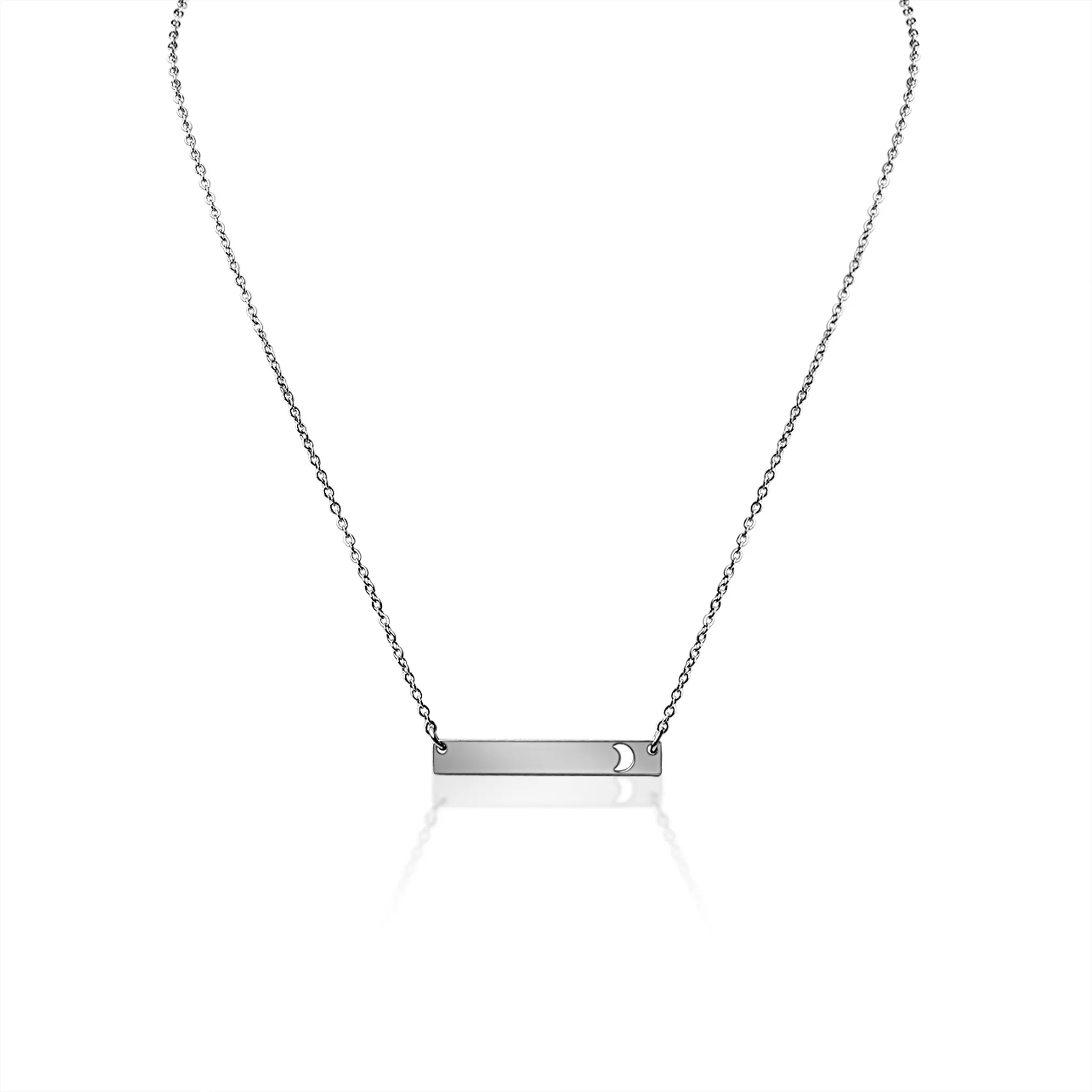 Moon Cutout Horizontal Stainless Steel Bar Necklace / SBB0154