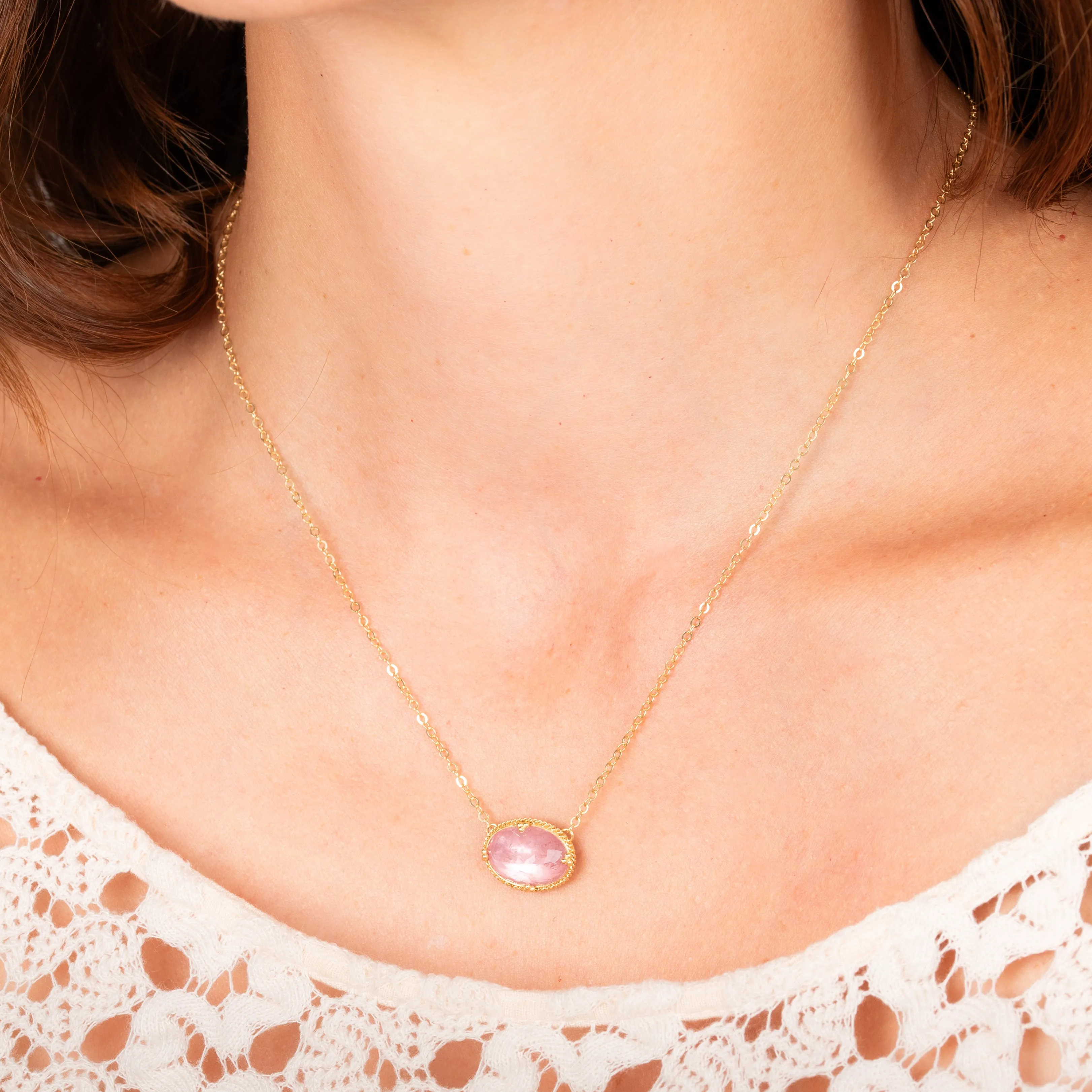 Morganite Landscape Oval Necklace