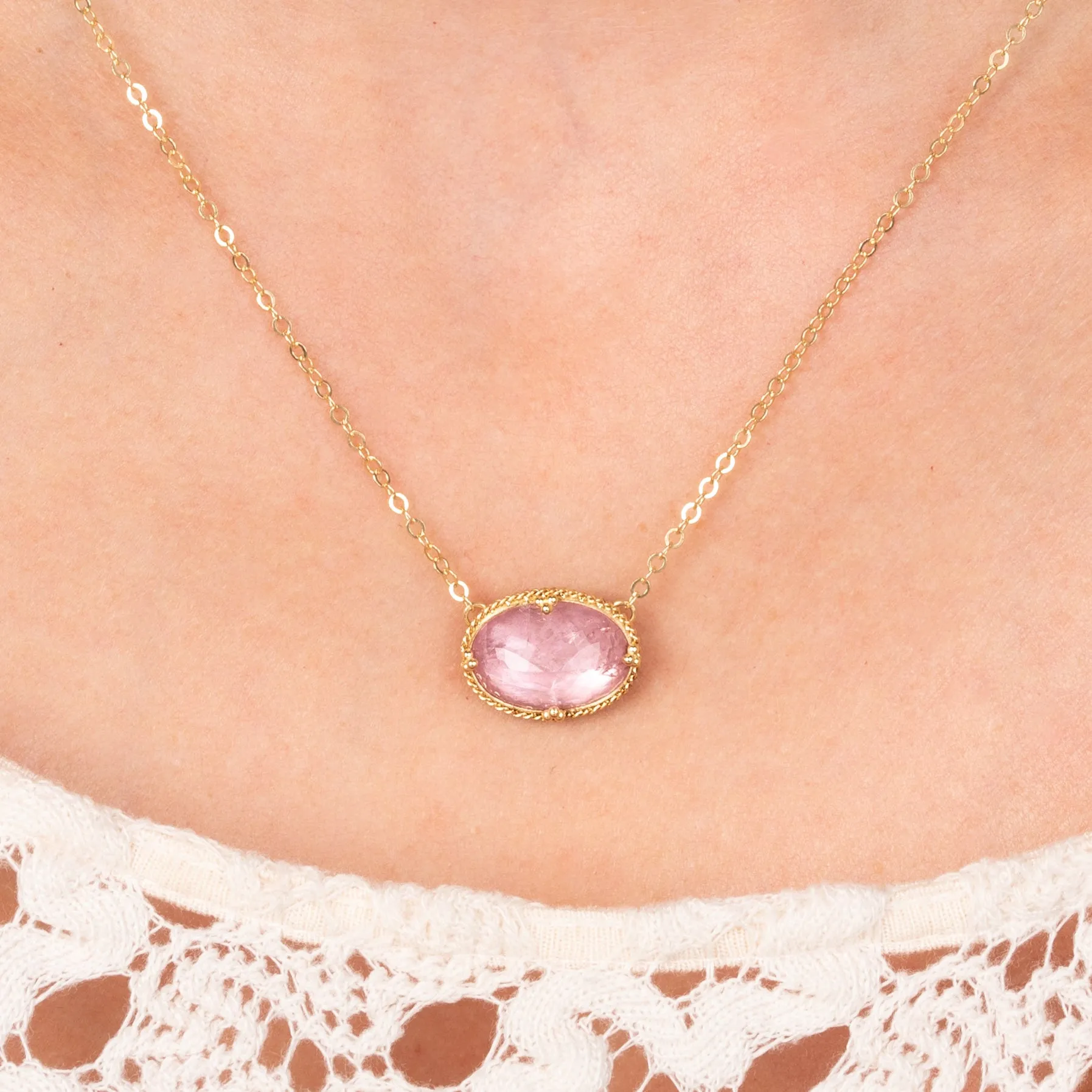 Morganite Landscape Oval Necklace