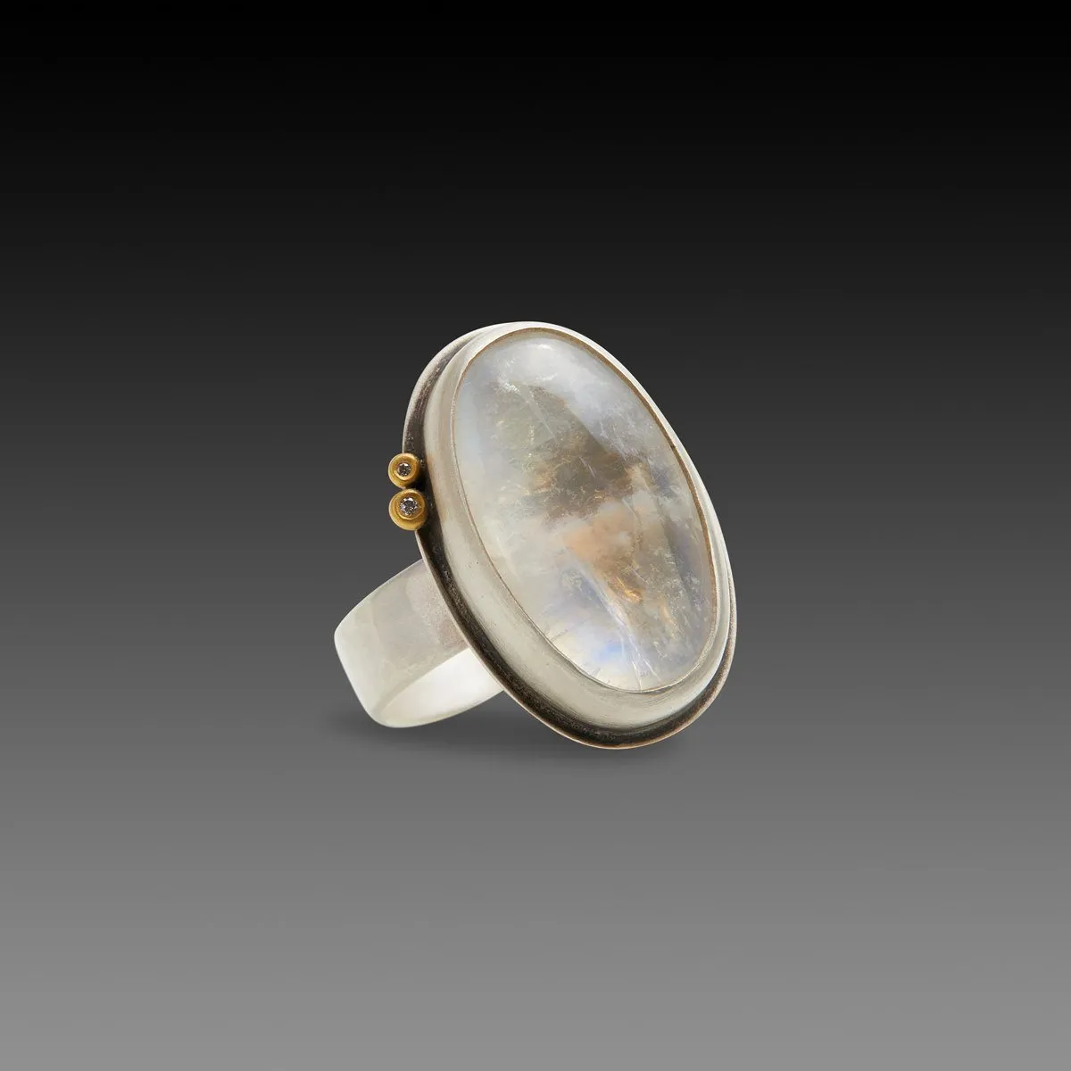 Oval Rainbow Moonstone Ring with Diamonds