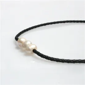 Pearls on Black Braid Necklace