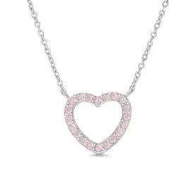 Pink CZ Open Heart Necklace in sterling Silver