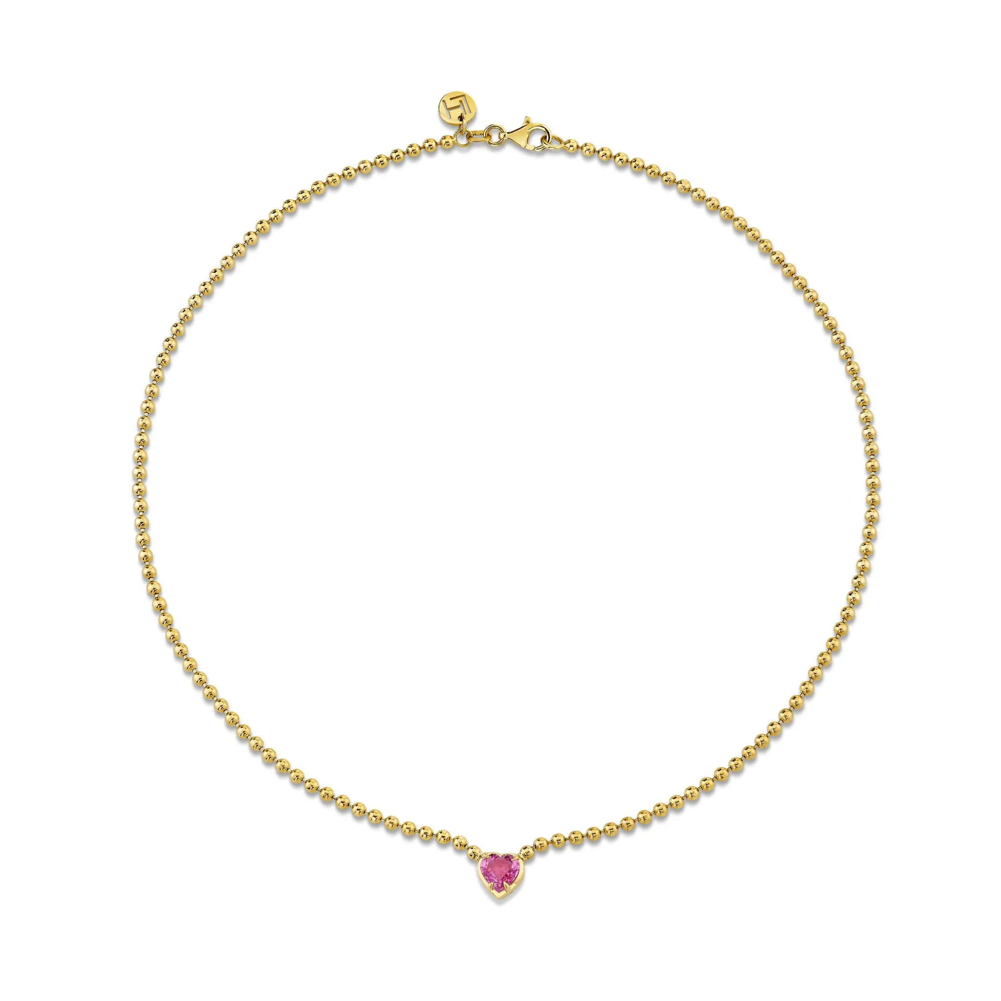 Pink Sapphire Heart on Orb Chain Necklace