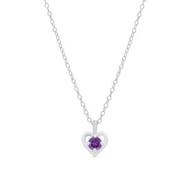 Purple CZ Heart Pendant in Sterling Silver