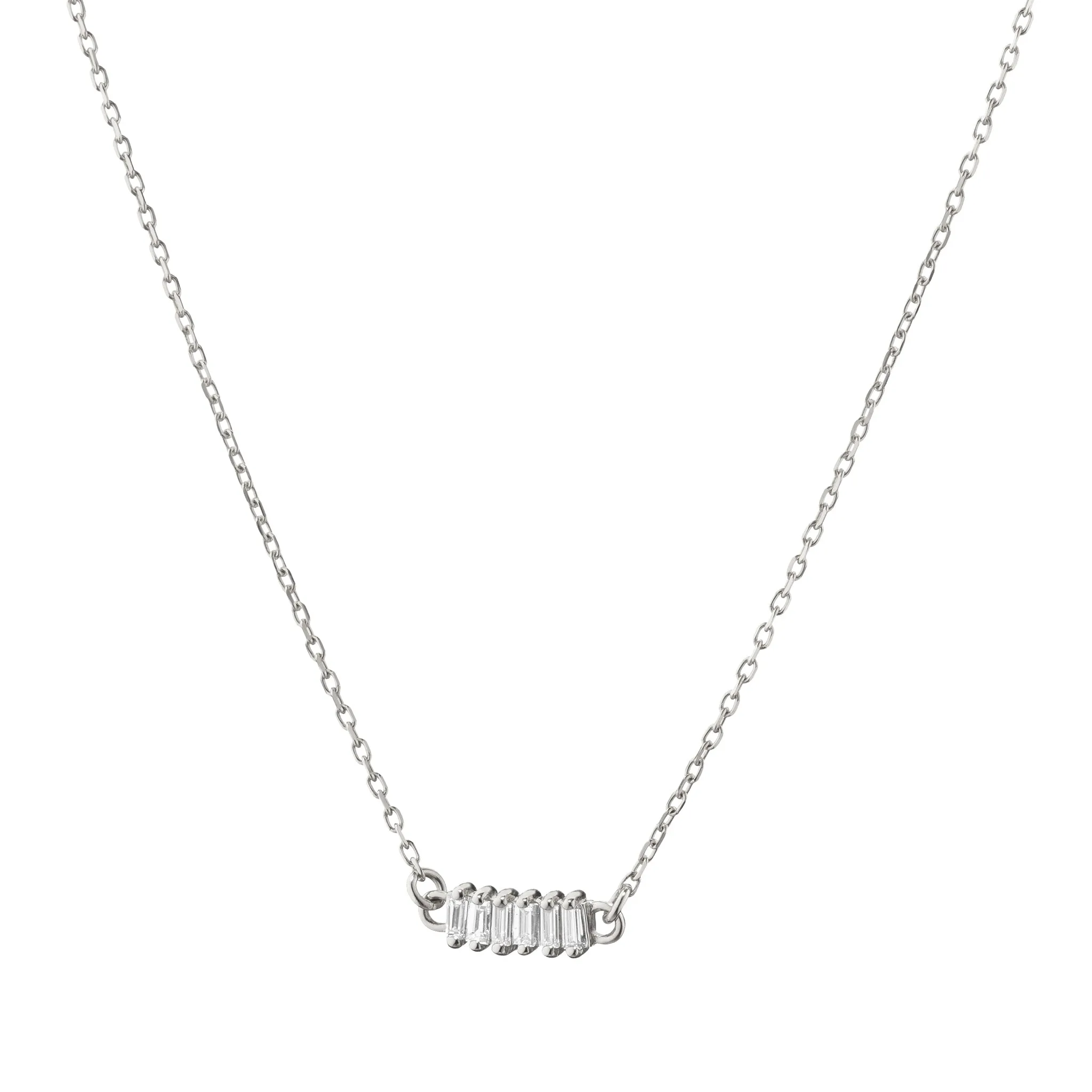 Reclaimed 18K White Gold and Baguette Diamond Necklace, 6 Diamonds