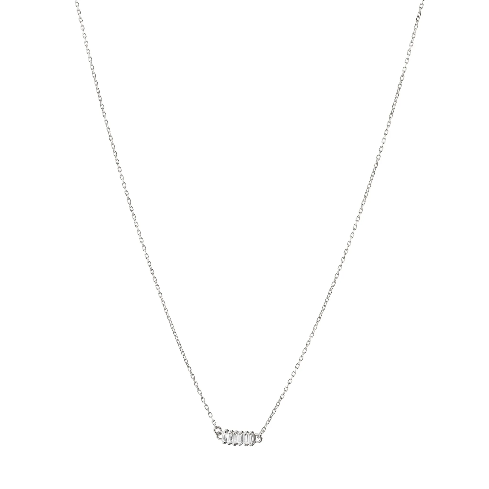 Reclaimed 18K White Gold and Baguette Diamond Necklace, 6 Diamonds