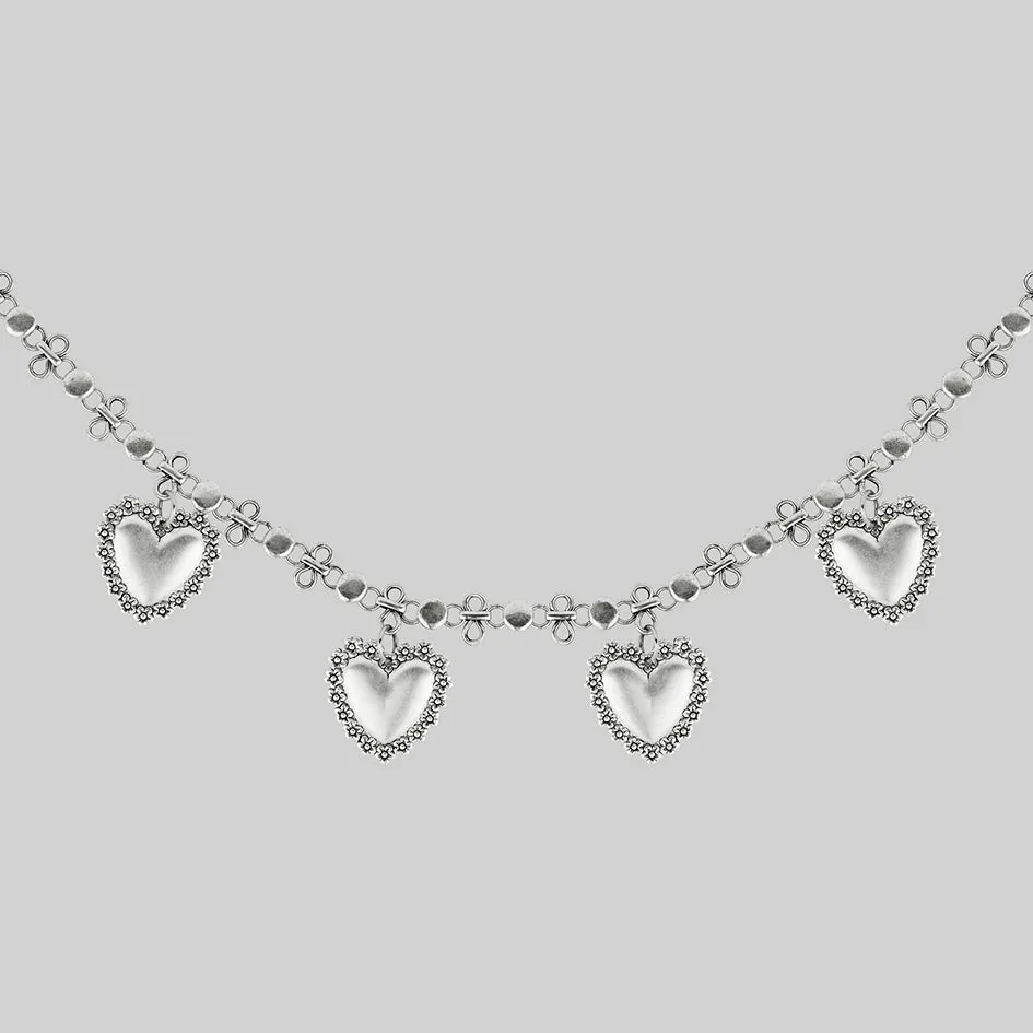 Silver Royal Flush Charm Collar with Floral Heart Detail