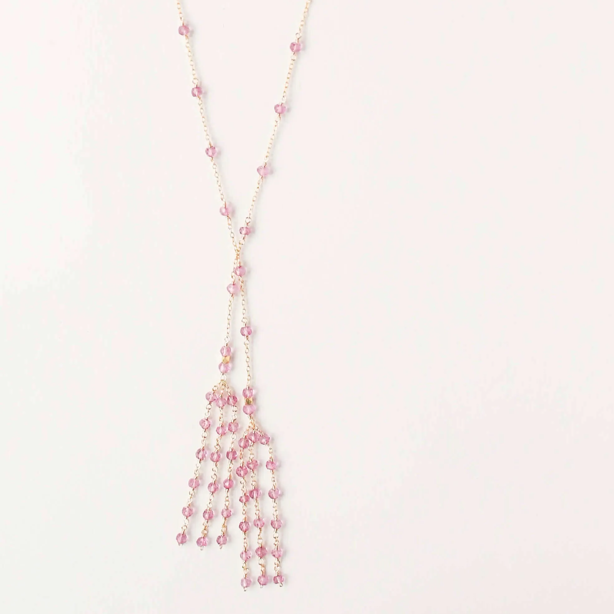 Silver Ballet Lariat Necklace in Pink Tourmaline