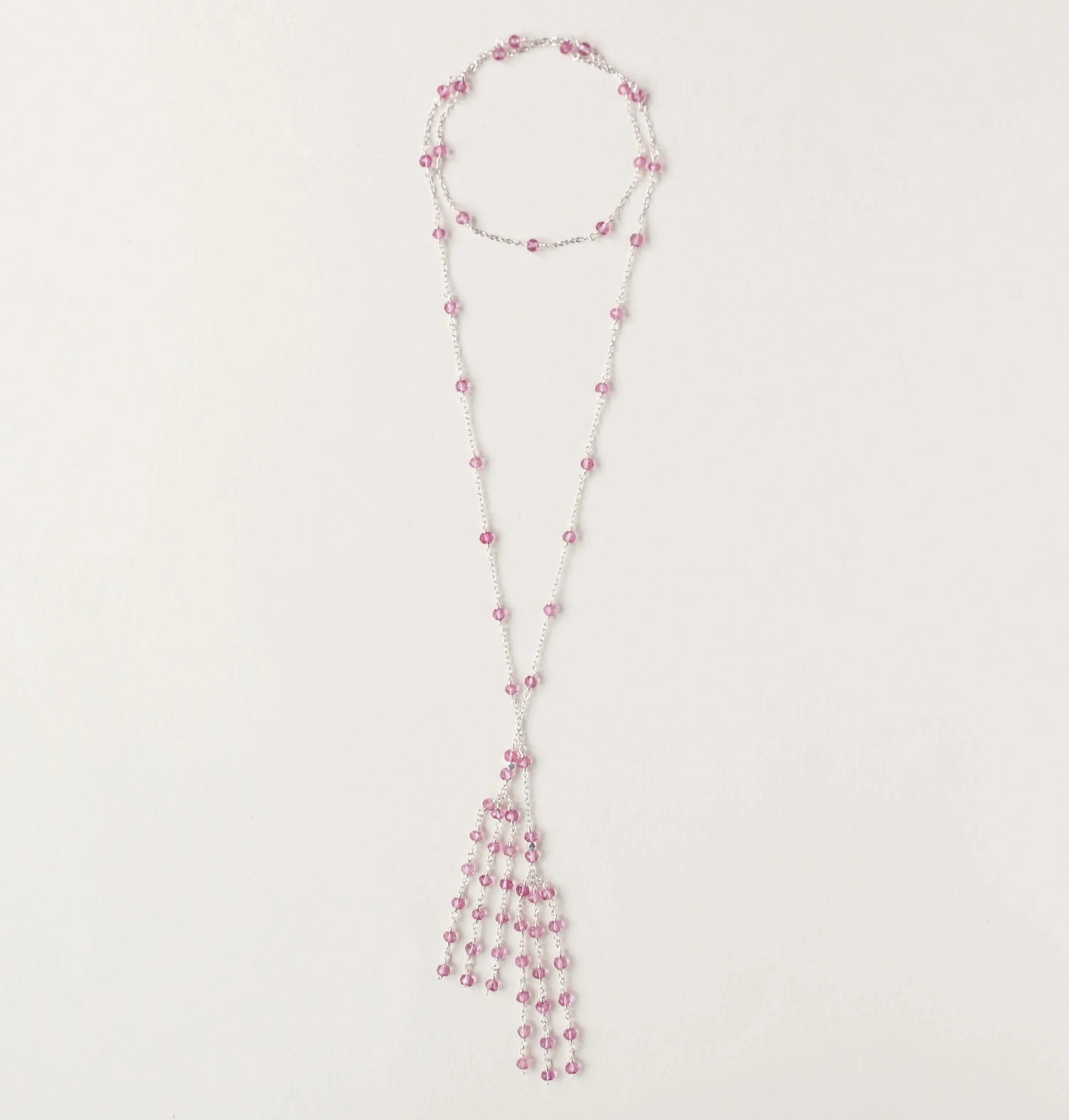 Silver Ballet Lariat Necklace in Pink Tourmaline