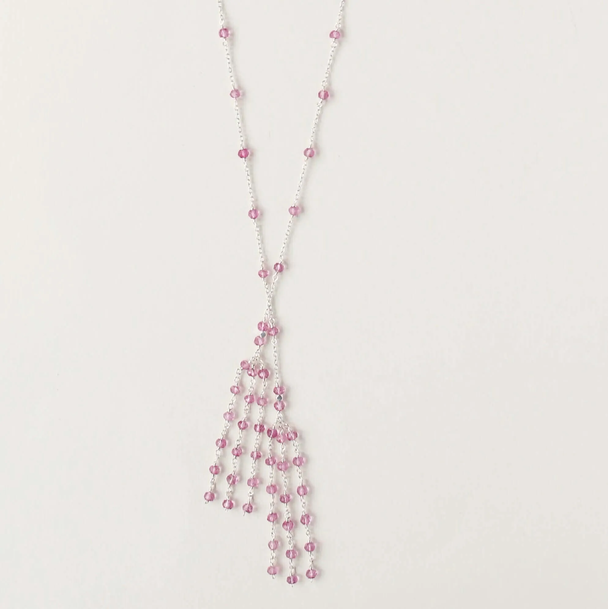 Silver Ballet Lariat Necklace in Pink Tourmaline