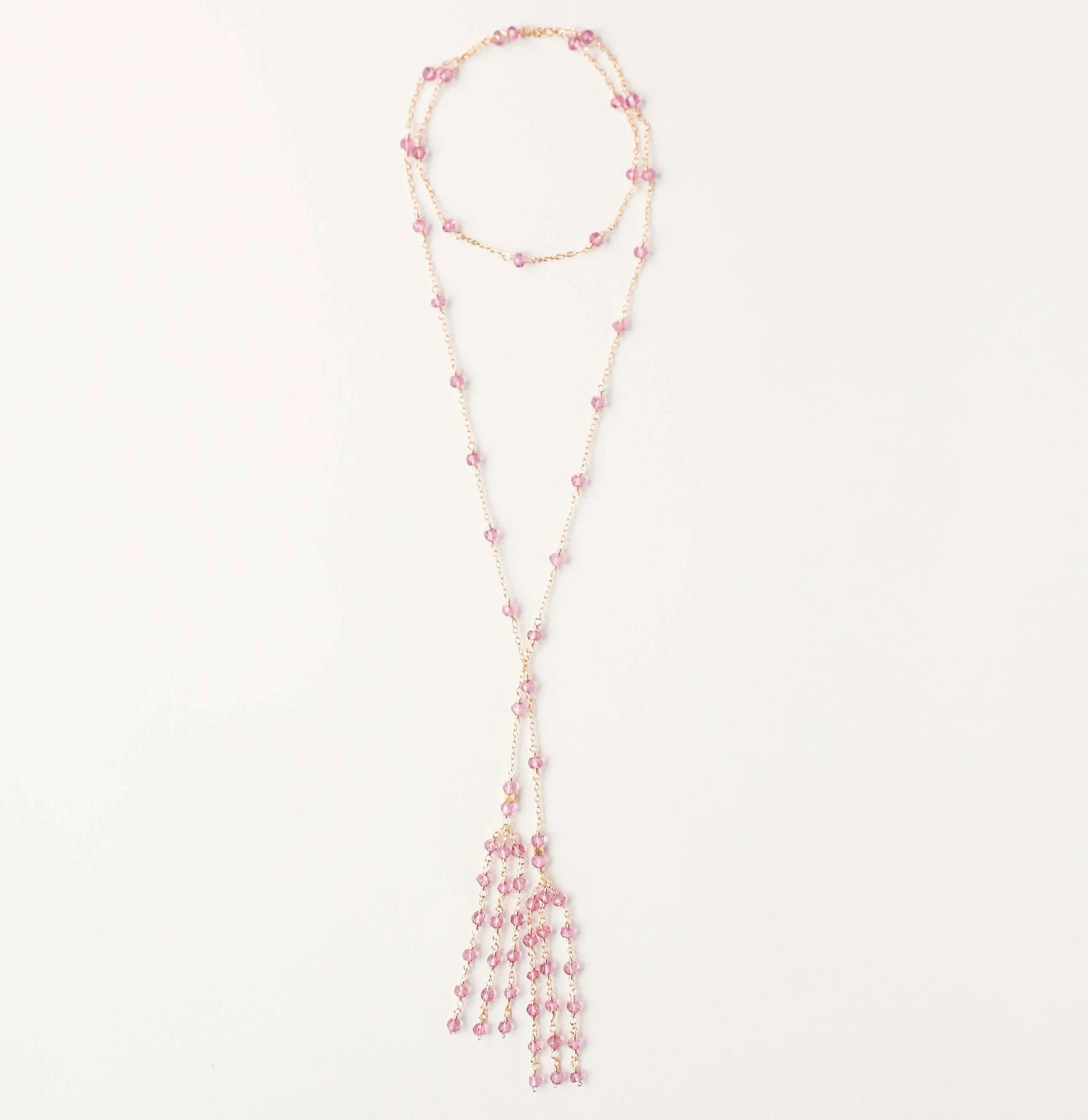 Silver Ballet Lariat Necklace in Pink Tourmaline