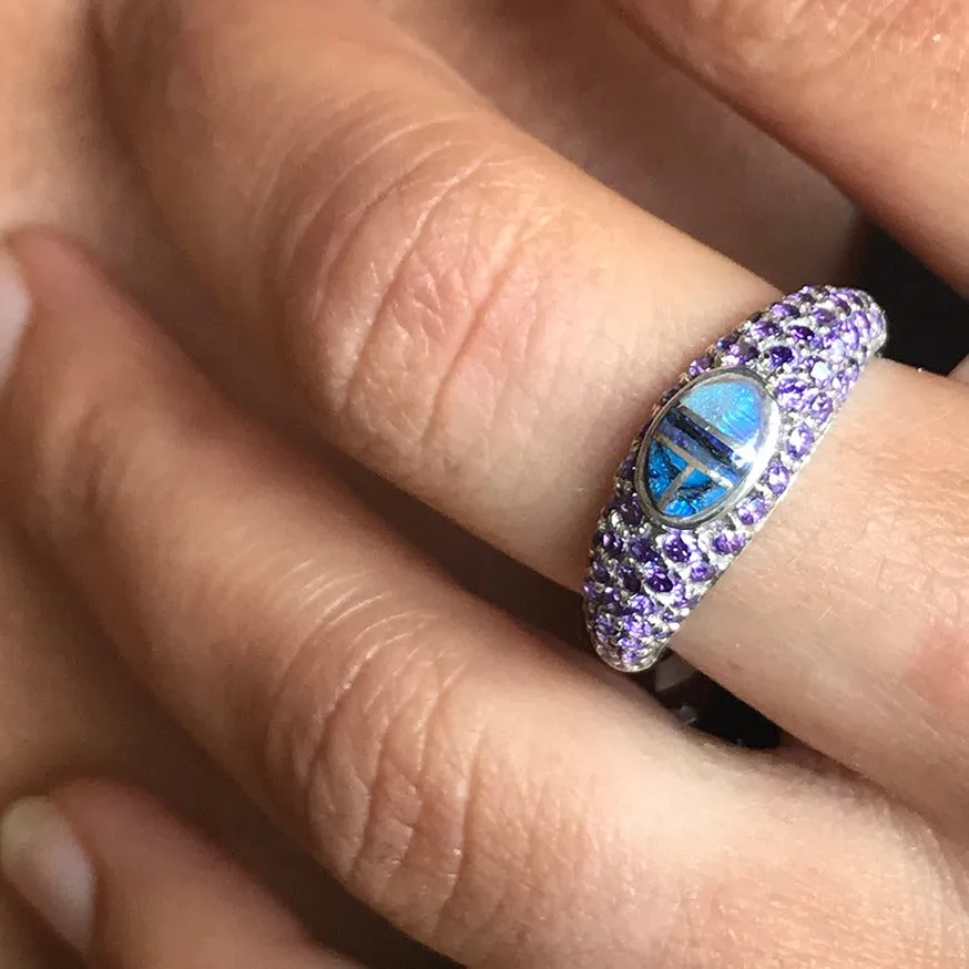 Spiderweb Opal & Cubic Zirconia Inlay Ring