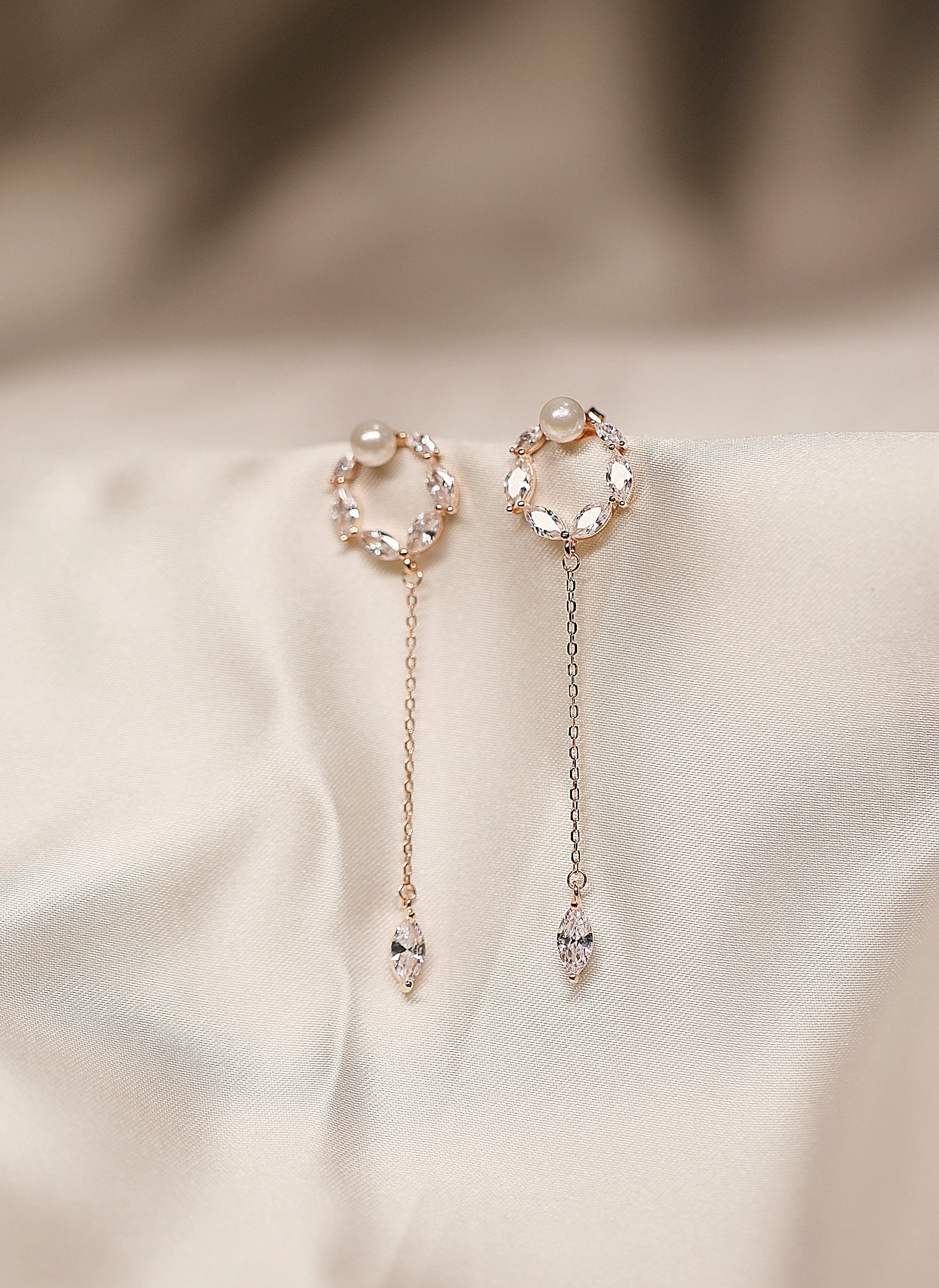 Stone and pearl rose gold dangle earrings