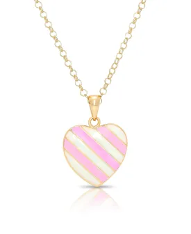 Striped Heart Pendant (Pink/White)