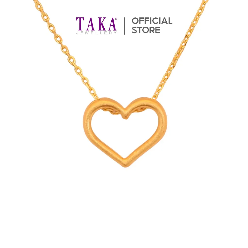 TAKA Jewellery 999 Pure Gold Pendant Heart with 9K Gold Chain