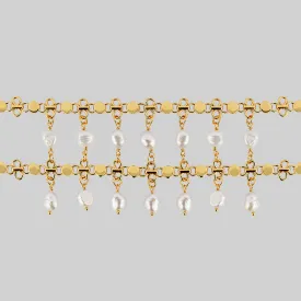 VALOUR. Double Chain Pearl Drop Choker - Gold